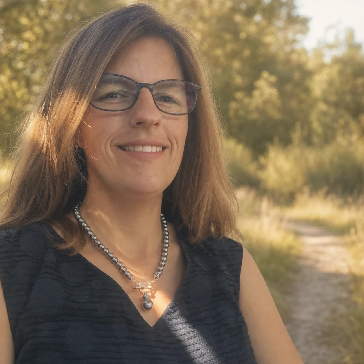 Marielle de Boon in een rustige natuurlijke omgeving